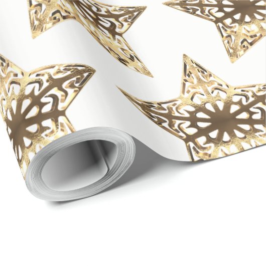 Gold en White Stars Pattern Elegant Kerstmis Cadeaupapier (Rol Hoek)