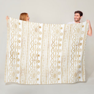 Gold en White Tribal Doodling Design Fleece Deken
