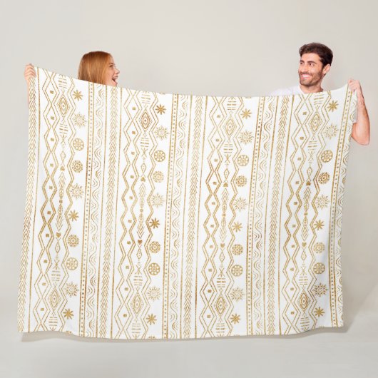 Gold en White Tribal Doodling Design Fleece Deken (In situ)