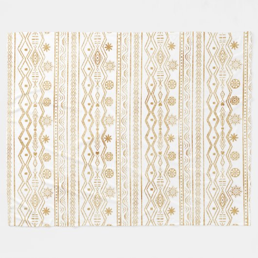 Gold en White Tribal Doodling Design Fleece Deken (Voorkant (Horizontaal))