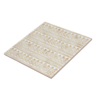 Gold en White Tribal Doodling Design Tegeltje