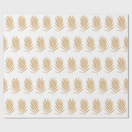 Gold- en White Tropical Palm Leaves Pattern Cadeaupapier (Vlak)