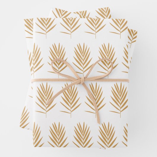 Gold- en White Tropical Palm Leaves Pattern Inpakpapier Vel (In situ)