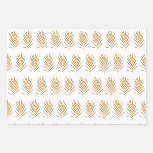 Gold- en White Tropical Palm Leaves Pattern Inpakpapier Vel (Voorkant)