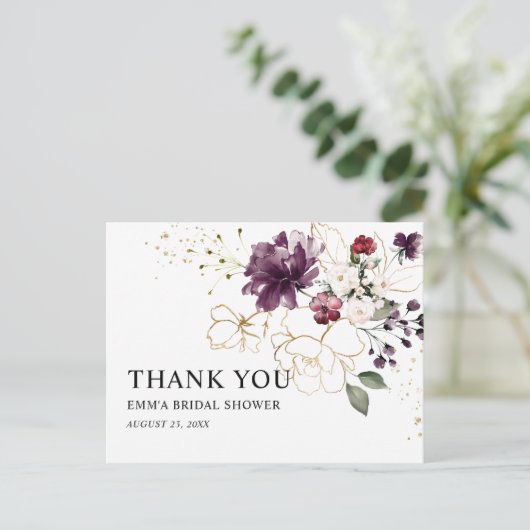 Gold en wijn Floral Hartelijk dank Vrijgezellenfee Briefkaart (Staand voorkant)