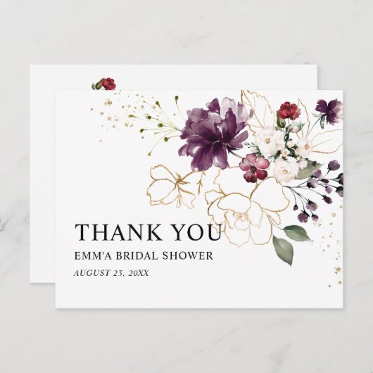 Gold en wijn Floral Hartelijk dank Vrijgezellenfee Briefkaart (Voorkant / Achterkant)