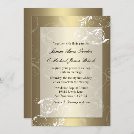 Gold- en witbruiloft-uitnodiging kaart (Voorkant / Achterkant)