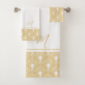 Gold en witte  Art Deco Pattern Bad Handdoek (Insitu)
