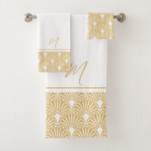 Gold en witte  Art Deco Pattern Bad Handdoek (Insitu)