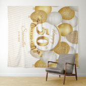 GOld en witte ballonnen 50e verjaardag achtergrond Wandkleed (In Situ (horizontaal))