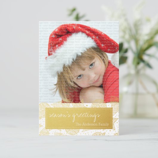 Gold- en witte kerstfeestdag fotokaart kaart (Staand voorkant)