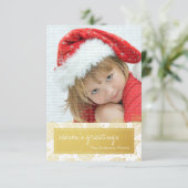 Gold- en witte kerstfeestdag fotokaart kaart (Staand voorkant)