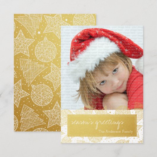 Gold- en witte kerstfeestdag fotokaart kaart (Voorkant / Achterkant)