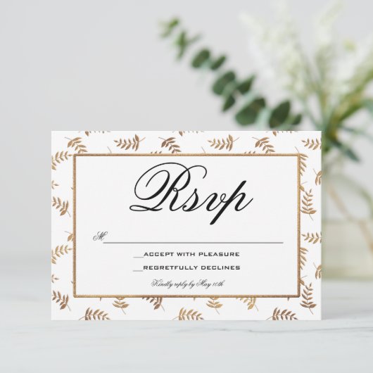 Gold- en witte RSVP-kaart RSVP Kaartje (Staand voorkant)