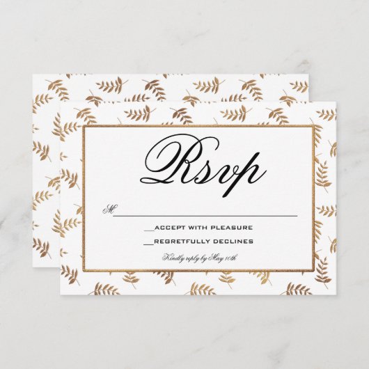 Gold- en witte RSVP-kaart RSVP Kaartje (Voorkant / Achterkant)