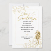 Gold- en witte Zeeen en groetings-kerstmis Feestdagenkaart (Voorkant)