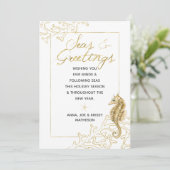 Gold- en witte Zeeen en groetings-kerstmis Feestdagenkaart (Staand voorkant)