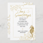 Gold- en witte Zeeen en groetings-kerstmis Feestdagenkaart (Voorkant / Achterkant)