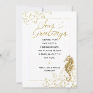 Gold- en witte Zeeen en groetings-kerstmis Feestdagenkaart