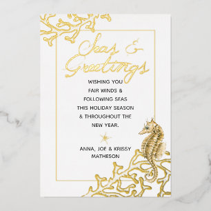 Gold- en witte Zeeen en groetings-kerstmis Folie Feestdagenkaart