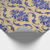 Gold en Zaffre Blue Classic Damask Cadeaupapier (Hoek)