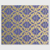 Gold en Zaffre Blue Classic Damask Cadeaupapier (Vlak)