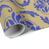 Gold en Zaffre Blue Classic Damask Cadeaupapier (Rol Hoek)