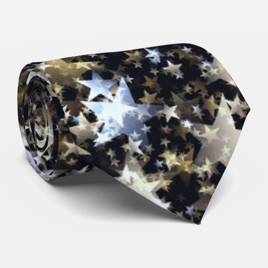Gold- en zilver-sterren op zwart stropdas (Opgerold)