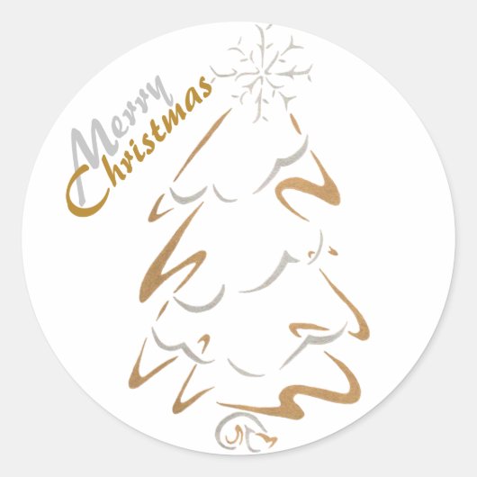 Gold- en zilveren kerstboom ronde sticker (Voorkant)