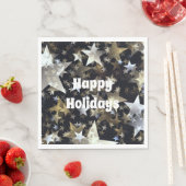 Gold en zilversterren op Black Holiday Std Napkins Servet (Insitu)