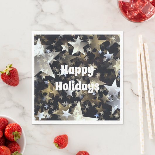 Gold en zilversterren op Black Holiday Std Napkins Servet (Insitu)