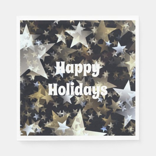 Gold en zilversterren op Black Holiday Std Napkins Servet (Voorkant)