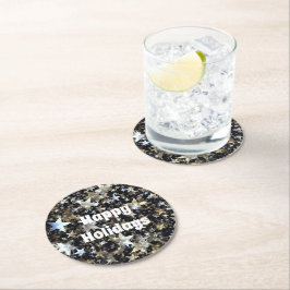 Gold- en zilversterren op zwarte Feestdagen Ronde Kartonnen Onderzetter