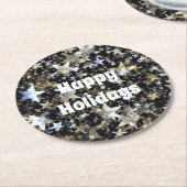 Gold- en zilversterren op zwarte Feestdagen Ronde Kartonnen Onderzetter (Gebogen)