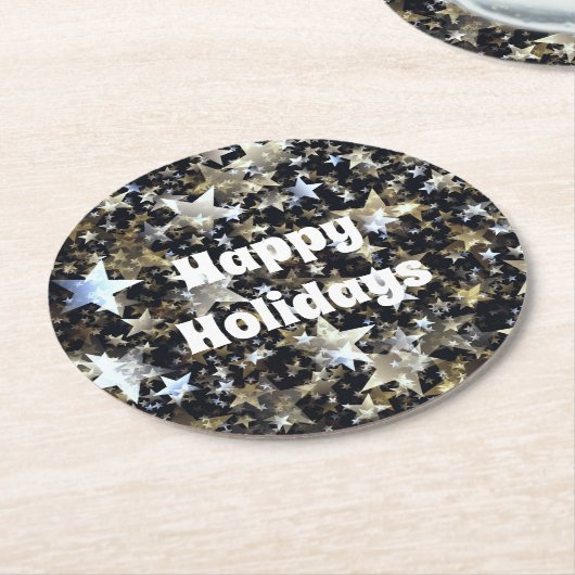 Gold- en zilversterren op zwarte Feestdagen Ronde Kartonnen Onderzetter (Gebogen)