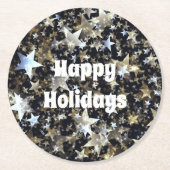Gold- en zilversterren op zwarte Feestdagen Ronde Kartonnen Onderzetter (Voorkant)