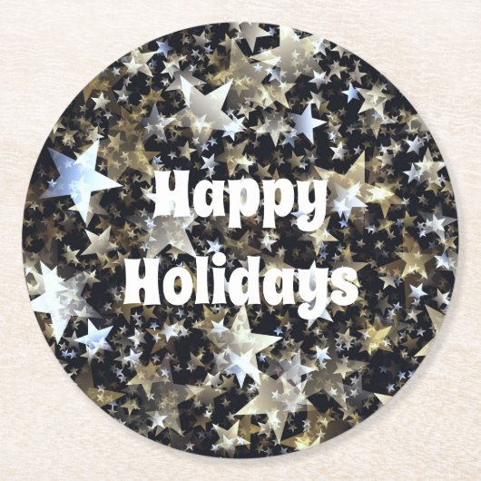 Gold- en zilversterren op zwarte Feestdagen Ronde Kartonnen Onderzetter (Voorkant)