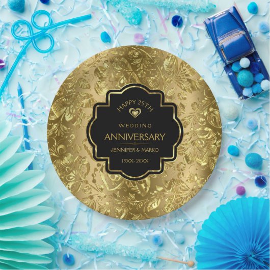 Gold en zwart 50th Wedding-Jubileum Papieren Bordje (Feest)