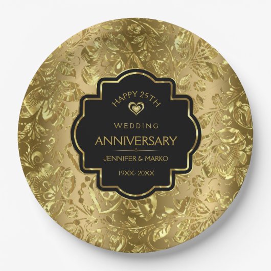Gold en zwart 50th Wedding-Jubileum Papieren Bordje (Voorkant)
