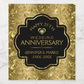 Gold en zwart 50th Wedding-Jubileum Wijn Etiket (Enkel label)