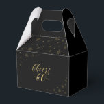 Gold en zwart | Cheers 60 jaar 60th Birthday Party Bedankdoosjes<br><div class="desc">Geef je gasten bedankt met deze stijlvolle 60ste verjaardagsfeestdoos. Dit ontwerp is voorzien van een goudkleurige typografie "Cheers to 60 years" en een gouden dunne afbeelding op een zwarte achtergrond. Met dit aangepaste vak voor gunsten kunt u uw speciale vieringen persoonlijk aanspreken. Overeenkomende uitnodigingen en partijbenodigdheden zijn beschikbaar in mijn...</div>