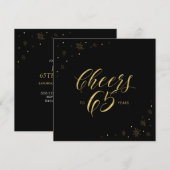 Gold en zwart | Cheers 65th Birthday Party Square Kaart (Voorkant / Achterkant)