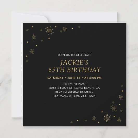 Gold en zwart | Cheers 65th Birthday Party Square Kaart (Achterkant)