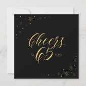 Gold en zwart | Cheers 65th Birthday Party Square Kaart (Voorkant)