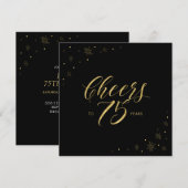 Gold en zwart | Cheers 75th Birthday Party Square Kaart (Voorkant / Achterkant)