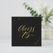 Gold en zwart | Cheers 75th Birthday Party Square Kaart (Staand voorkant)