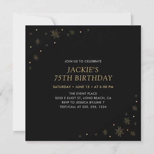 Gold en zwart | Cheers 75th Birthday Party Square Kaart (Achterkant)
