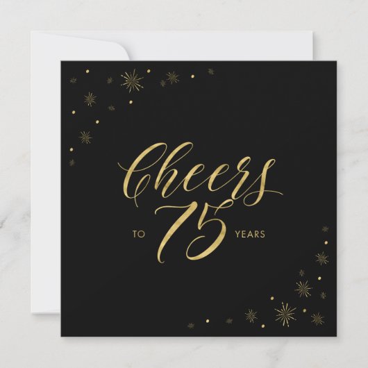 Gold en zwart | Cheers 75th Birthday Party Square Kaart (Voorkant)