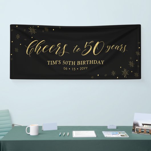 Gold en zwart | Cheers tot 50 jaar 50e verjaardag Spandoek (Beurs)