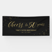 Gold en zwart | Cheers tot 50 jaar 50e verjaardag Spandoek (Horizontaal)